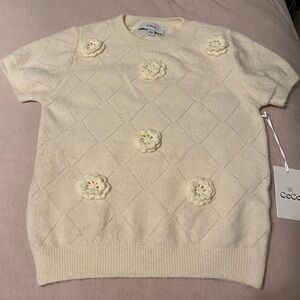 CeCe Ivory Knit Sweater with Floral Details